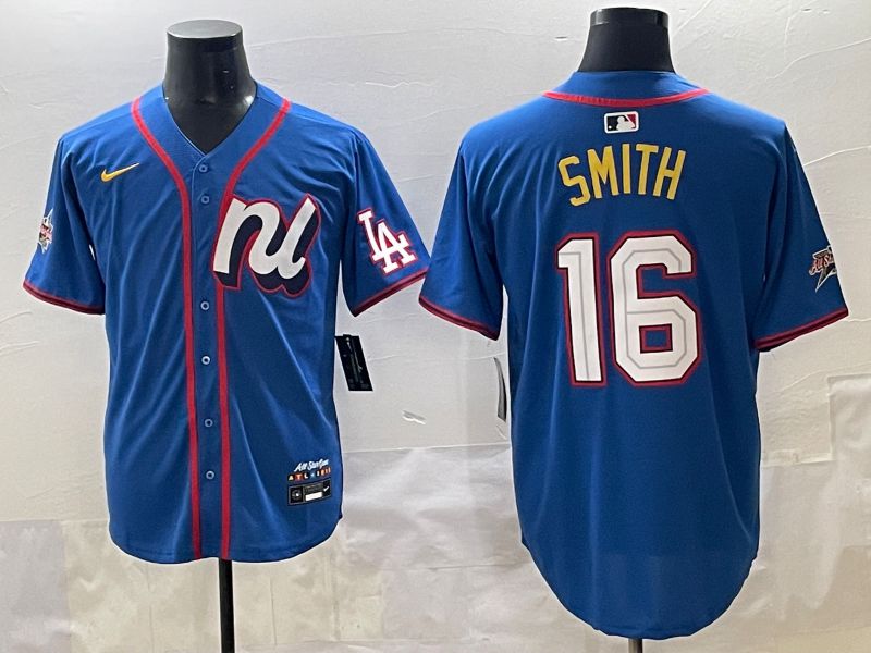 Men 2025 Los Angeles Dodgers 16 Smith Blue All star Blank Blue Nike MLB Jersey style 1